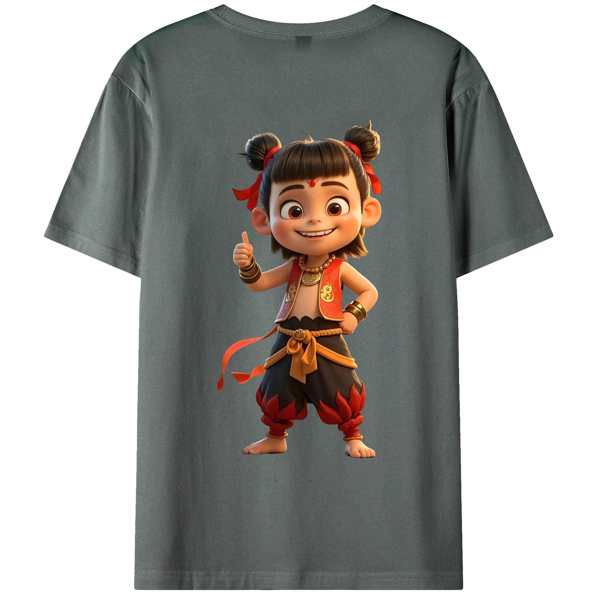 （画像用） Ne Zha 2 ナタ 魔童の大暴れ 綿100％ メンズ半袖Tシャツ（バックプリント） 通気性